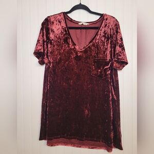 Anthrpologie Spring + Mercer Burgundy Crushed Velvet Legging Tee Sz XXL